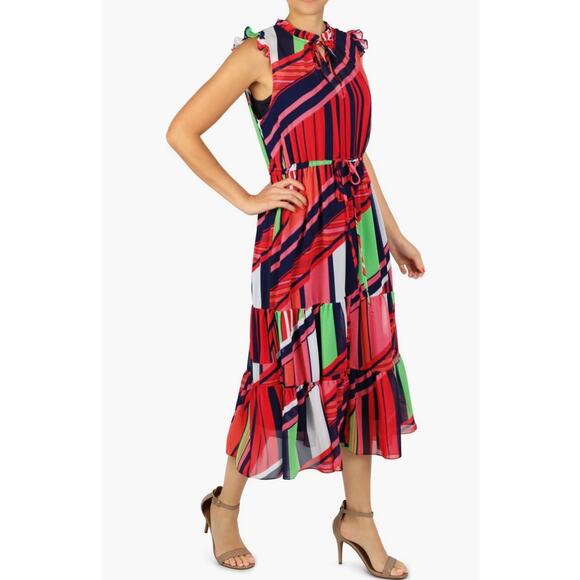 JULIA JORDAN | Women’s Ruffle Tiered Drawstring Waist Midi Dress NEW Stripe 8 - Picture 15 of 16